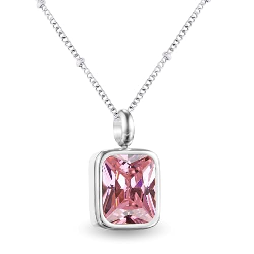 Geburtsstein Kette Damen abnehmbar 12 Monatssteine mit Bedeutung 18K vergoldete Halskette in Gold Roségold Weißgold Geschenkidee für Frauen Mädchen zu Geburtstag Valentinstag (Oktober, weißgold) von PERSONOVA