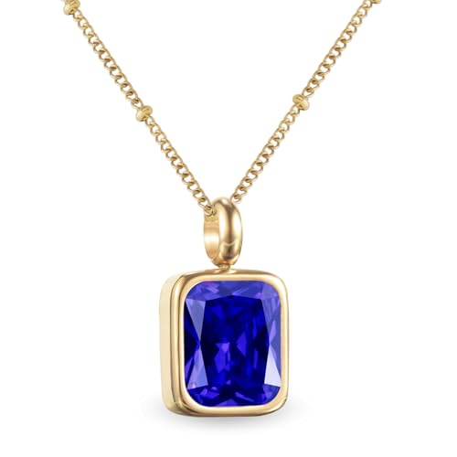 Geburtsstein Kette Damen abnehmbar 12 Monatssteine mit Bedeutung 18K vergoldete Halskette in Gold Roségold Weißgold Geschenkidee für Frauen Mädchen zu Geburtstag Valentinstag (September, gold) von PERSONOVA