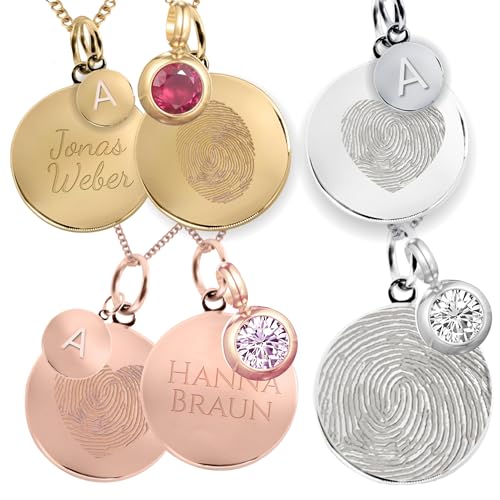 Personalisierte Fingerabdruck Kette mit Gravur – Optional mit Geburtsstein oder Buchstaben – 18K Vergoldung, Roségold, Silber – Erinnerungsschmuck & Geschenkidee von PERSONOVA