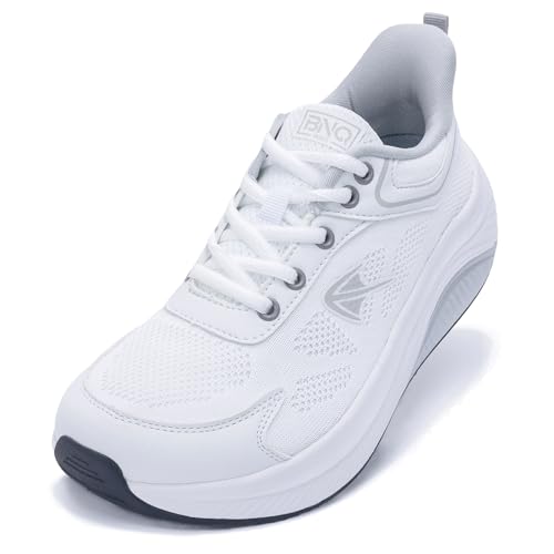 PERSOUL Bequeme orthopädische Tennis-Laufschuhe für Damen, Fußgewölbeunterstützung, Größe 39-45, Weißgrau, 39.5 EU Weit von PERSOUL