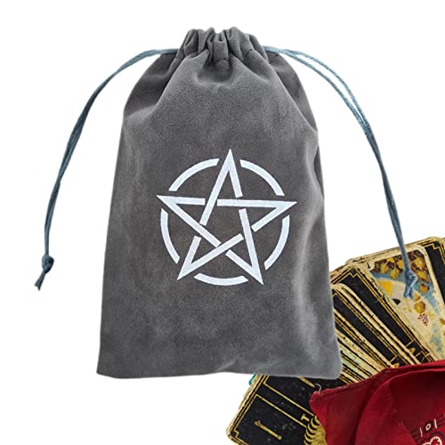 Tarot-Tasche | 18 x 12 cm Pentagramm Tarotkarte Samt Aufbewahrungstasche für Kinder | Standard Multifunktionale Braun Grau Kartentasche für Jungen und Mädchen Lear-au von PERTID