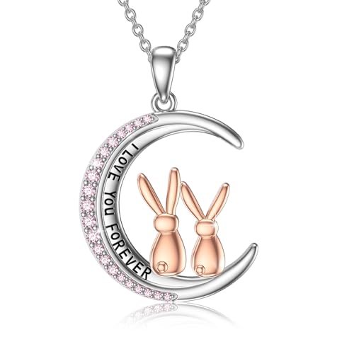 PERZAT Kaninchen Halskette Mutter und Tochter Halskette 925 Sterling Silber l Love You Forever Halbmond Anhänger Halskette Tier Schmuck Geschenk für Frauen Tochter Freundin PERZAT Kaninchen Halskette Mutter und Tochter Halskette 925 Sterling Silber l Love You Forever Halbmond Anhänger Halskette Tier Schmuck Geschenk für Frauen Tochter Freundin von PERZAT