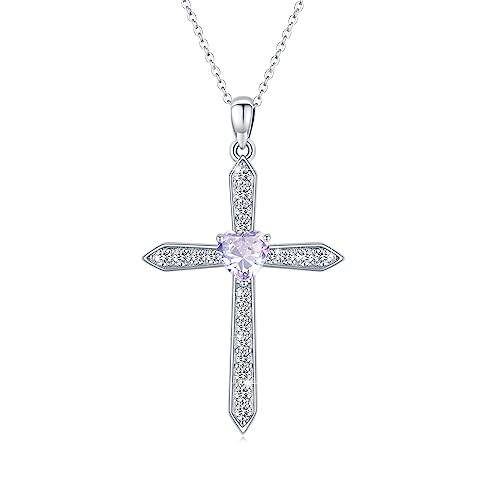 PERZAT Kreuz Kette Damen 925 Sterling SilberGeburtsstein Kette Anhänger mit Herz Schmuck Juni Geburtsmonate Jahrestag Geburtstag Frauen Mutter Freundin Mama (mit Geschenkbox) von PERZAT