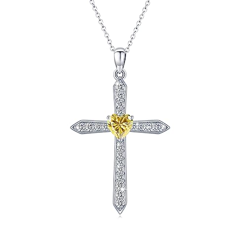 PERZAT Kreuz Kette Damen 925 Sterling SilberGeburtsstein Kette Anhänger mit Herz Schmuck November Geburtsmonate Jahrestag Geburtstag Frauen Mutter Freundin Mama (mit Geschenkbox) von PERZAT