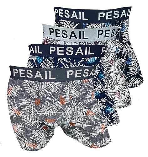 PESAIL Farn Boxershorts im 4er Pack, Größe X-Large (XL), Farbe je 1x schwarz, blau, hellgrau, dunkelgrau von Pesail