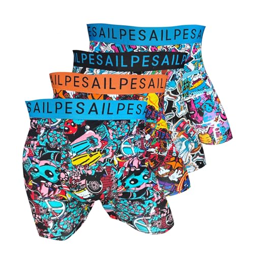 PESAIL Psychedelic Cartoon Boxershorts 4er Pack, Größe XX-Large (2XL), Farbe 4er Set Psychedelic 6 von Pesail