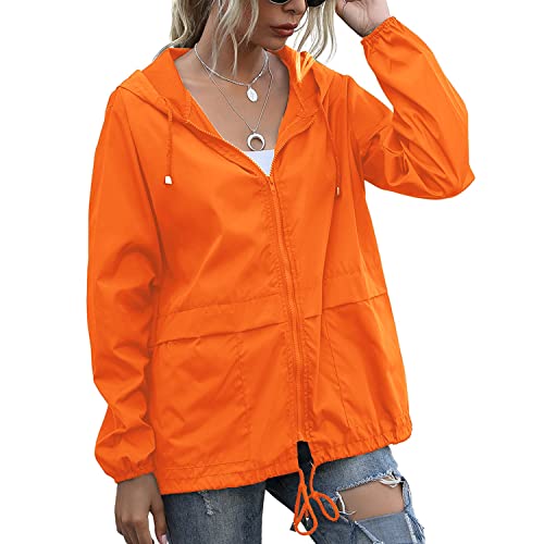 PESION Damen Regenmantel Wasserdicht Leichte Regenjacke Kapuze Windbreaker mit Tasche für Outdoor, Orange/Abendrot im Zickzackmuster (Sunset Chevron), XL von PESION