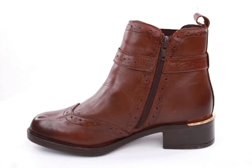 PETER ERIKSON Stiefelette Chelsea Boots Leder Budapester Muster goldene Zierschnalle braunMIKARA MIKARA-38-tan von PETER ERIKSON