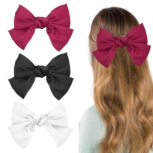 3 Stück Große Haarschleifen Clip mit Satin-Schleife und Metall,3 Farbe Französische Haarschleife Damen Haarspange,Bow Haarspangen Stoff Haarschleife,Für Frauen und Mädchen von PETERMALLON