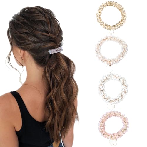 4 Stück Haargummis mit Perlen,Elastische Haarbänder mit Glitzernde Strasssteine,Doppelzweck Kunstperlen-Haargummis,Elegante Haar-Accessoires Für Frauen und Mädchen von PETERMALLON