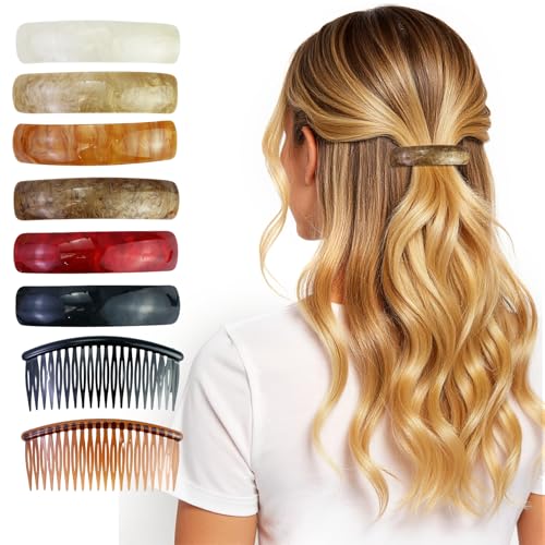 6 Stücke Haarspangen Damen Französische Haarspangen Automatischer, Große, Retro-Klassiker, für Feines Haar Und Mitteldickes Haar, Exquisite für Damen Mädchen, mit 2 Kammeinsätze von PETERMALLON