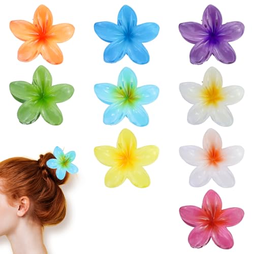 9 Stück Kunststoff Blumen Haarklammer Groß, Blumen Spange Bunt Hawaii Blumenklammern - Schöne Karton Verpackt, Haarspange Damen & Mädchen Flower Hair Accessories von PETERMALLON