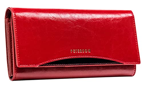 PETERSON | Damenbrieftasche | Horizontal | Hochwertig | Handpoliert | Elegant | Zeitlose Farbe | Goldenes Logo | RFID-System | Funktionelle Innenausstattung | Verpackt (ROT Schwarz) von PETERSON