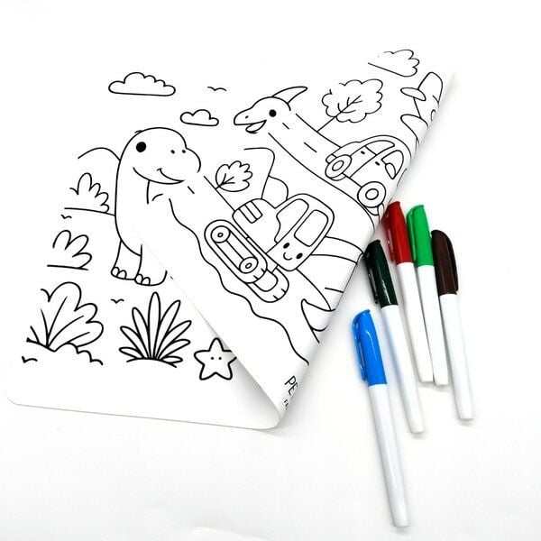 PETIKIDS Ausmalbares Tischset aus Silikon – 2 Seiten – Lernspielzeug, Frühförderung, umweltfreundlich, Montessori, Spielzeug für unterwegs von PETIKIDS