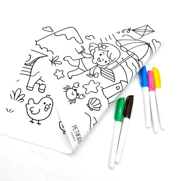 PETIKIDS Ausmalbares Tischset aus Silikon – 2 Seiten – Lernspielzeug, Frühförderung, umweltfreundlich, Montessori, Spielzeug für unterwegs von PETIKIDS