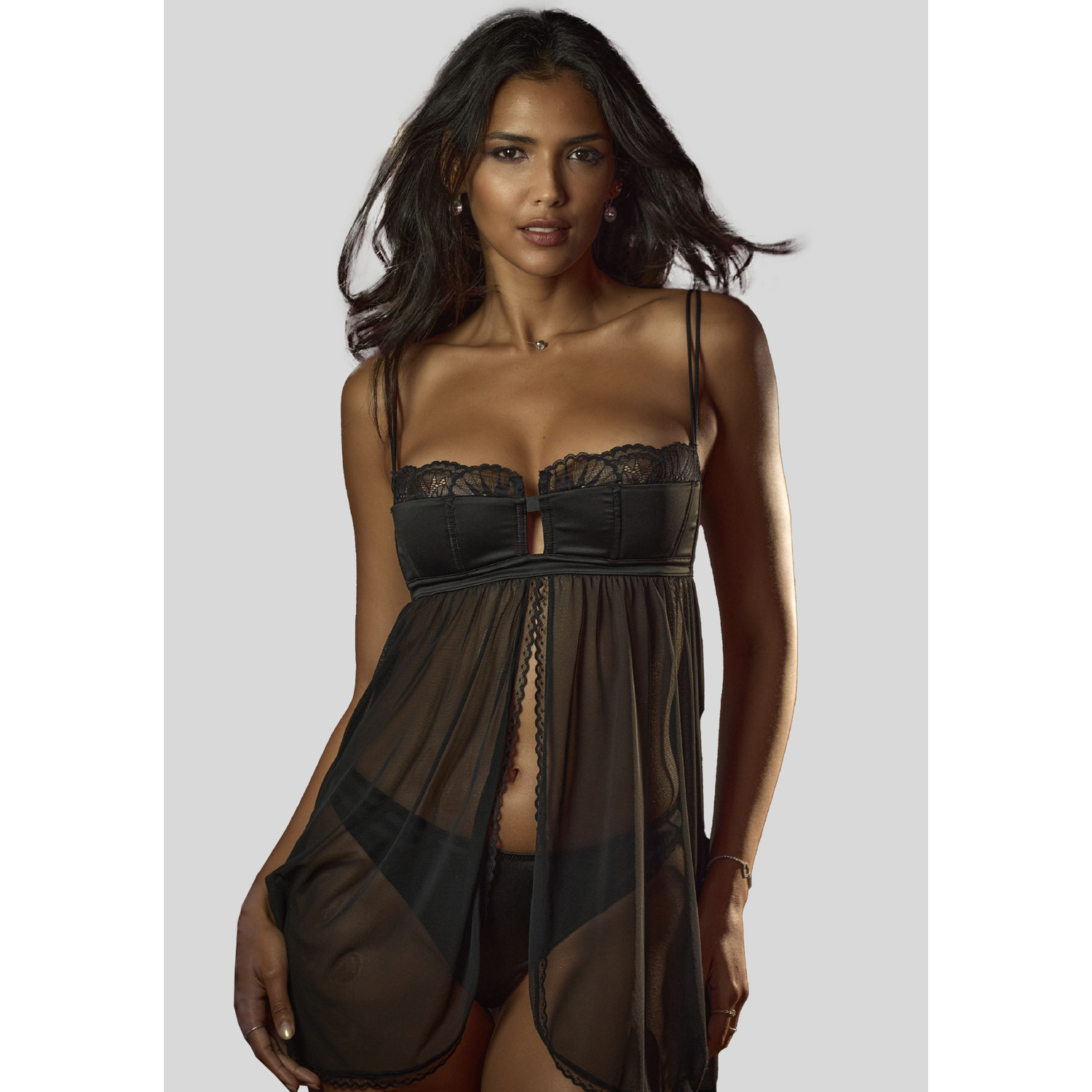 PETITE FLEUR GOLD Negligé Damen schwarz Gr.90 Cup A von PETITE FLEUR GOLD