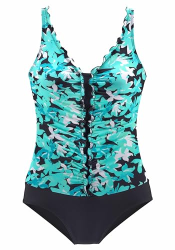 PETITE FLEUR Damen Badeanzug Rüschenkante, Softcups, Unterbrustgummi, Shaping-Einsatz, verstellbare Träger, Floralprint von PETITE FLEUR