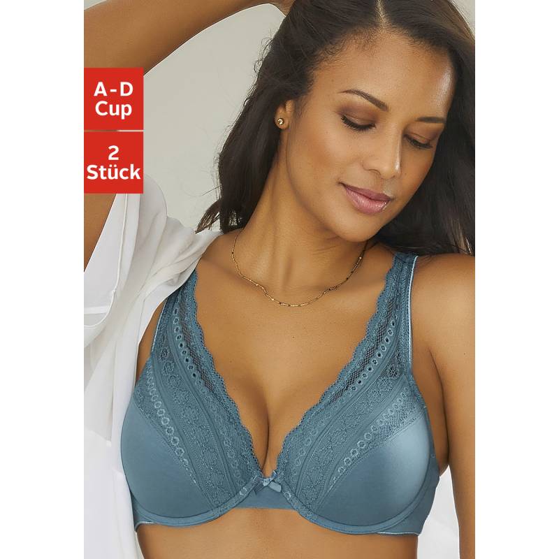 PETITE FLEUR Push-up-BH Damen blau+weiß Gr.70C von PETITE FLEUR