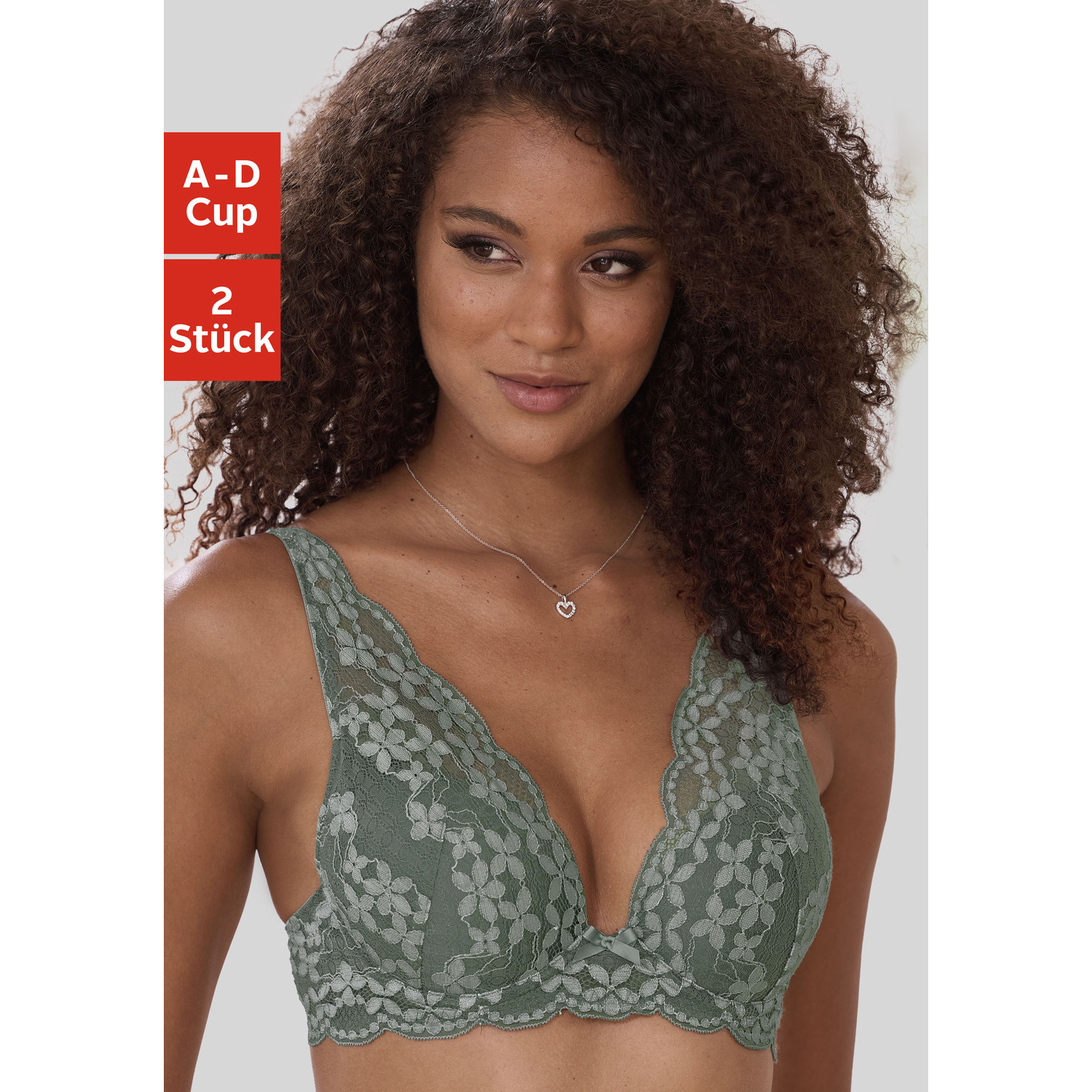 PETITE FLEUR Push-up-BH Damen khaki+rosa Gr.70C von PETITE FLEUR