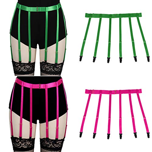 2 Stück Bein Strumpfgürtel für Frauen Rave Harness Body Belt Oberschenkel Einstellung Dessous Strappy Harajuku Punk Gothic Fashion (Grasgrün + Rosenrot) von PETMHS