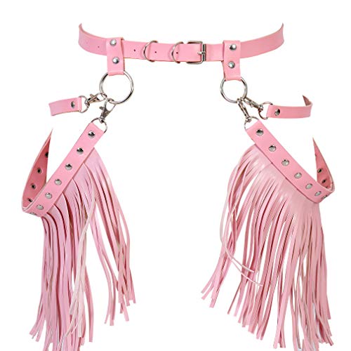 Damen Harness Leder Strumpfband Quaste Rock Body Harness Taillengurte Verstellbare Halloween Club Kostüme (Pink) von PETMHS