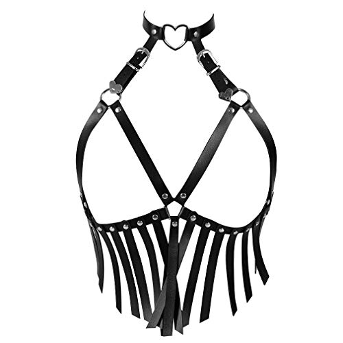 Damen Leder Harness Bra Stretch ärmelloser BH Gesteppter Träger Punk Gothic Gürtel (Schwarz) von PETMHS