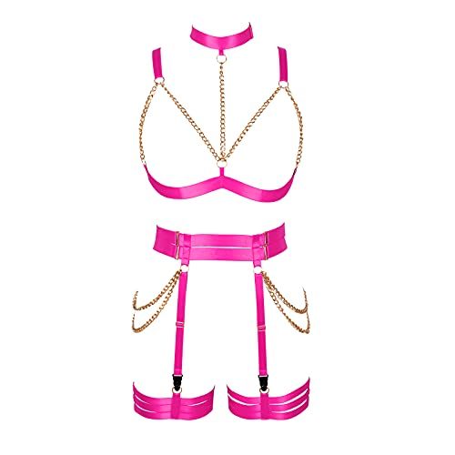 PETMHS Punk Hüften Harness Taille Bein käfigbetten Geschirr Gotisch Oberschenkel Strumpfhalter Gürtel für Damen Rave Body Körperschmuck Clubwear Mode Belly Belts Outfit (Rose Red) von PETMHS