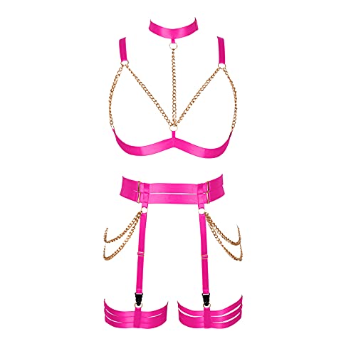 PETMHS Punk Hüften Harness Taille Bein käfigbetten Geschirr Gotisch Oberschenkel Strumpfhalter Gürtel für Damen Rave Body Körperschmuck Clubwear Mode Belly Belts Outfit (Rose Red) von PETMHS