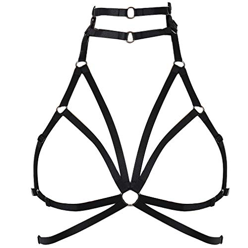 Damen Punk Harness Körper ärmelloser BH Elastische Straps Korsett Rock Strumpfband Gürtel Brustgurt Geschirr Gothic Tanzen Halloween-Fest Klassische Belts (Schwarz) von PETMHS