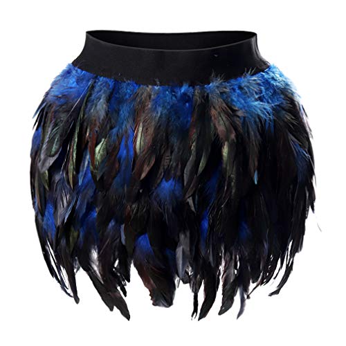 Frauen Feder Rock Körpergeschirr Mittlere Taille Mini A-line Rock Mode Käfig Dessous Gothic Rave Wear (Blau, S) von PETMHS