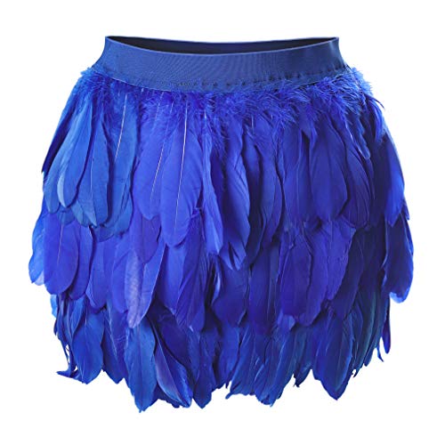 Frauen Feder Rock Körpergeschirr Mittlere Taille Mini A-line Rock Mode Käfig Dessous Gothic Rave Wear (H blau, L) von PETMHS