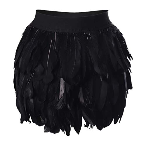 Frauen Feder Rock Körpergeschirr Mittlere Taille Mini A-line Rock Mode Käfig Dessous Gothic Rave Wear (Y schwarz, L) von PETMHS