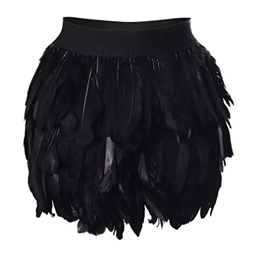 Frauen Feder Rock Körpergeschirr Mittlere Taille Mini A-line Rock Mode Käfig Dessous Gothic Rave Wear (Y schwarz, S) von PETMHS