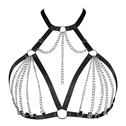 PETMHS Damen Body Harness Dessous Riemchen Brustkäfig Harness BH aushöhlen Körper Punk Gothic Charm Tops Gürtel Rave Kleidung (Schwarz163) von PETMHS