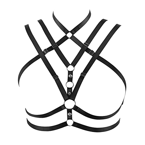 PETMHS Damen Body Harness Dessous Riemchen Brustkäfig Harness BH aushöhlen Körper Punk Gothic Charm Tops Gürtel Rave Kleidung (Schwarz266) von PETMHS