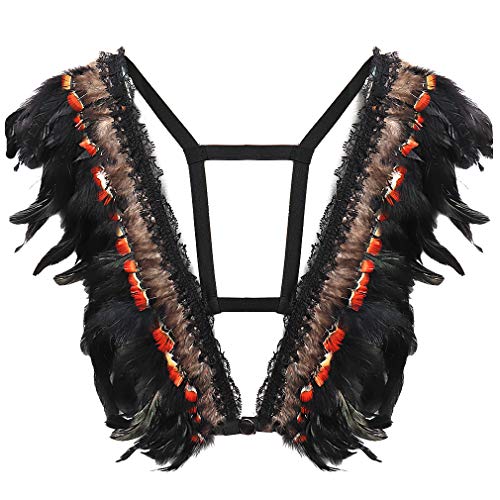 PETMHS Damen Feder Harness BHS Epaulette Schulter Flügel Körper Kabelbaum BH Ärmellos Sling Tops Hohl BH Punk Gothic Bralette (Dunkel Schwarz) von PETMHS