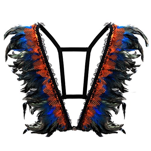 PETMHS Damen Feder Harness BHS Epaulette Schulter Flügel Körper Kabelbaum BH Ärmellos Sling Tops Hohl BH Punk Gothic Bralette (Dunkelblau 310) von PETMHS