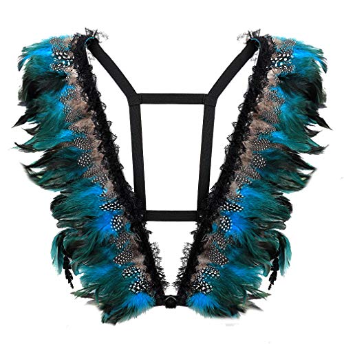 PETMHS Damen Feder Harness BHS Epaulette Schulter Flügel Körper Kabelbaum BH Ärmellos Sling Tops Hohl BH Punk Gothic Bralette (Grün 305) von PETMHS