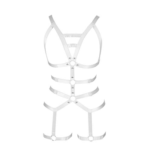 PETMHS Damen Ganzer Körper ärmelloser BH Punk Goth Harness Ganzkörpergurt Strapsgürtel Strümpfe Dessous Elastischer Strapsgürtel Straps (Weiß) von PETMHS