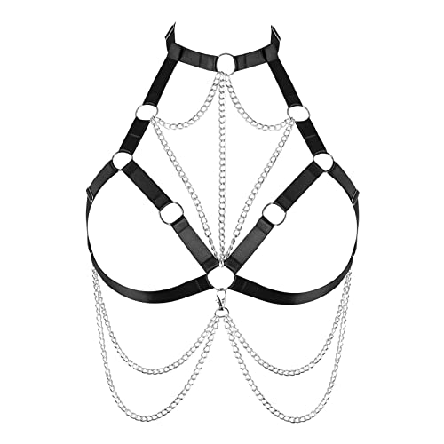 PETMHS Damen Harness BH Straps Elastic BrustPunk Body Harness für Damen Brustkäfig Harness BH aushöhlen Körper Punk Gothic Charm Tops Gürtel Rave Kleidung (schwarz 273) von PETMHS