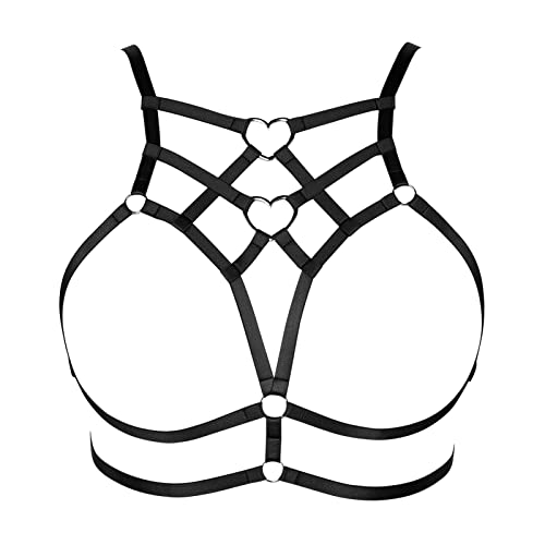 PETMHS Damen Harness BH Straps Elastic BrustPunk Body Harness für Damen Brustkäfig Harness BH aushöhlen Körper Punk Gothic Charm Tops Gürtel Rave Kleidung (schwarz 300) von PETMHS