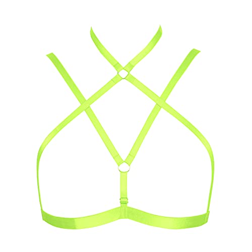 PETMHS Damen Harness BH Straps Elastic BrustPunk Body Harness für Damen Mode Riemchen Tops BH Punk Goth Festival Art Dessous Pentagramm Harajuku Gürtel (Leuchtendes Grün) von PETMHS