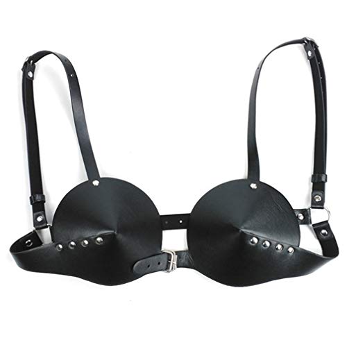 PETMHS Damen Harness Bra Pu Leder BH Punk Top Gothic Brust Gürtel Hüftgurt für Adjust Brustgurt Geschirr Gothic Tanzen Halloween-Fest Klassische BHS (Schwarz) von PETMHS