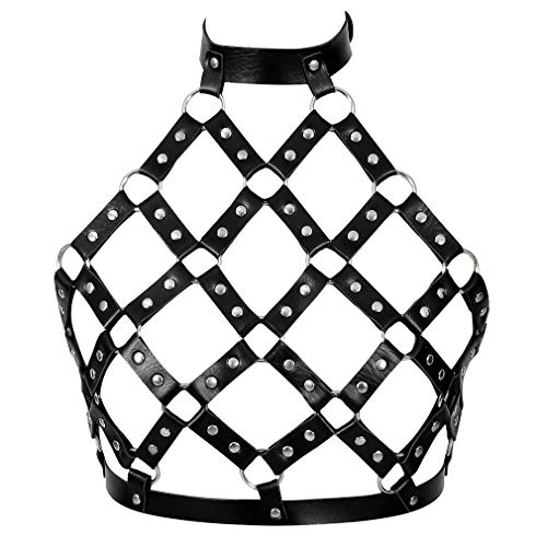 PETMHS Damen Harness Bra ärmelloser BH Leder Top Punk Gothic Brust Gürtel Leather Body Harness bra (Black) von PETMHS