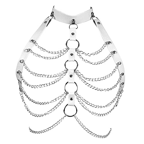 PETMHS Damen Harness Bra ärmelloser BH Leder Top Punk Gothic Brust Gürtel Tanzen Halloween-Fest (Weiß) von PETMHS