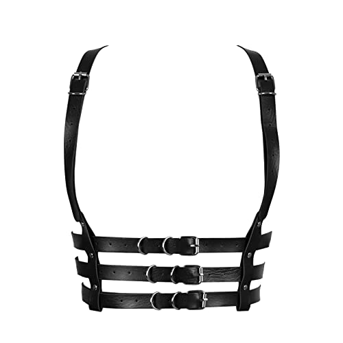 PETMHS Damen Harness Bra ärmelloser BH Leder Top Punk Gothic Brust Gürtel Tanzen Halloween-Fest (schwarz 68) von PETMHS