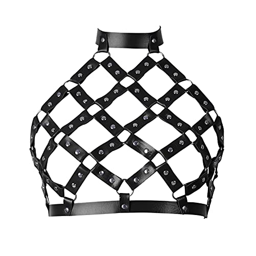 PETMHS Damen Harness Bra ärmelloser BH Leder Top Punk Gothic Brust Gürtel Tanzen Halloween-Fest (schwarz 7) von PETMHS