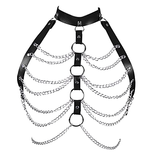 PETMHS Damen Harness Bra ärmelloser BH Leder Top Punk Gothic Brust Gürtel Tanzen Halloween-Fest (schwarz A) von PETMHS