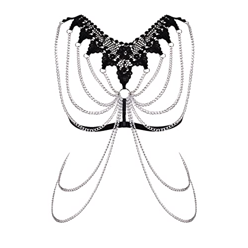 PETMHS Damen Harness Strumpfgürtel Set für Damen Plus Size Gothic Pentagramm Riemchen Body Cage Aushöhlen BH Punk Kleidung (Schwarz 37) von PETMHS