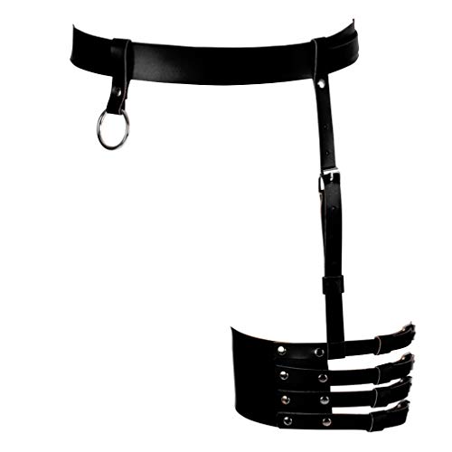 PETMHS Damen Leder Bein Geschirr Dessous Strumpfgürtel Verstellbare Taille Bein Cincher Punk Body Cage Strümpfe Oberschenkel Strumpfbänder (Schwarz) von PETMHS